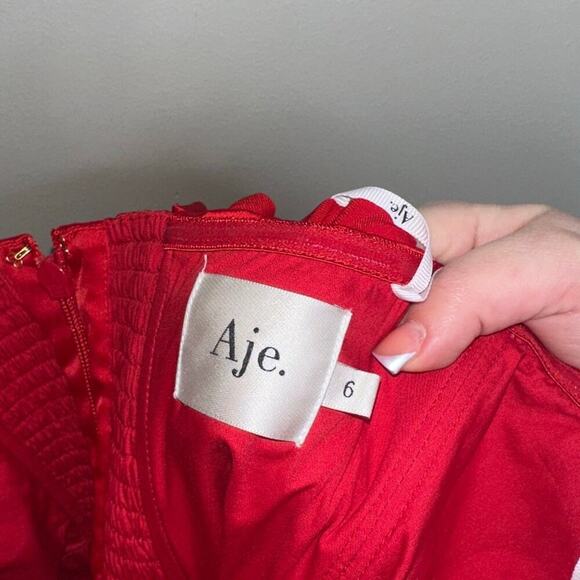 Aje Gazer Rosette Strapless Satin Mini Dress Red Size 6 Valentine's Day - Picture 4 of 10